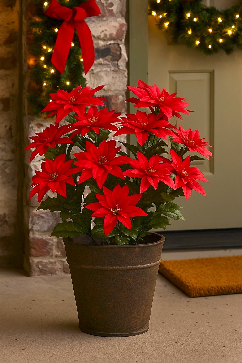 18&#x22; Red Poinsettia Bush, Waterproof Artificial Flowers, 14 Bloom Stems for Home Decor, Holiday Arrangements &#x2013; 2 Pieces
