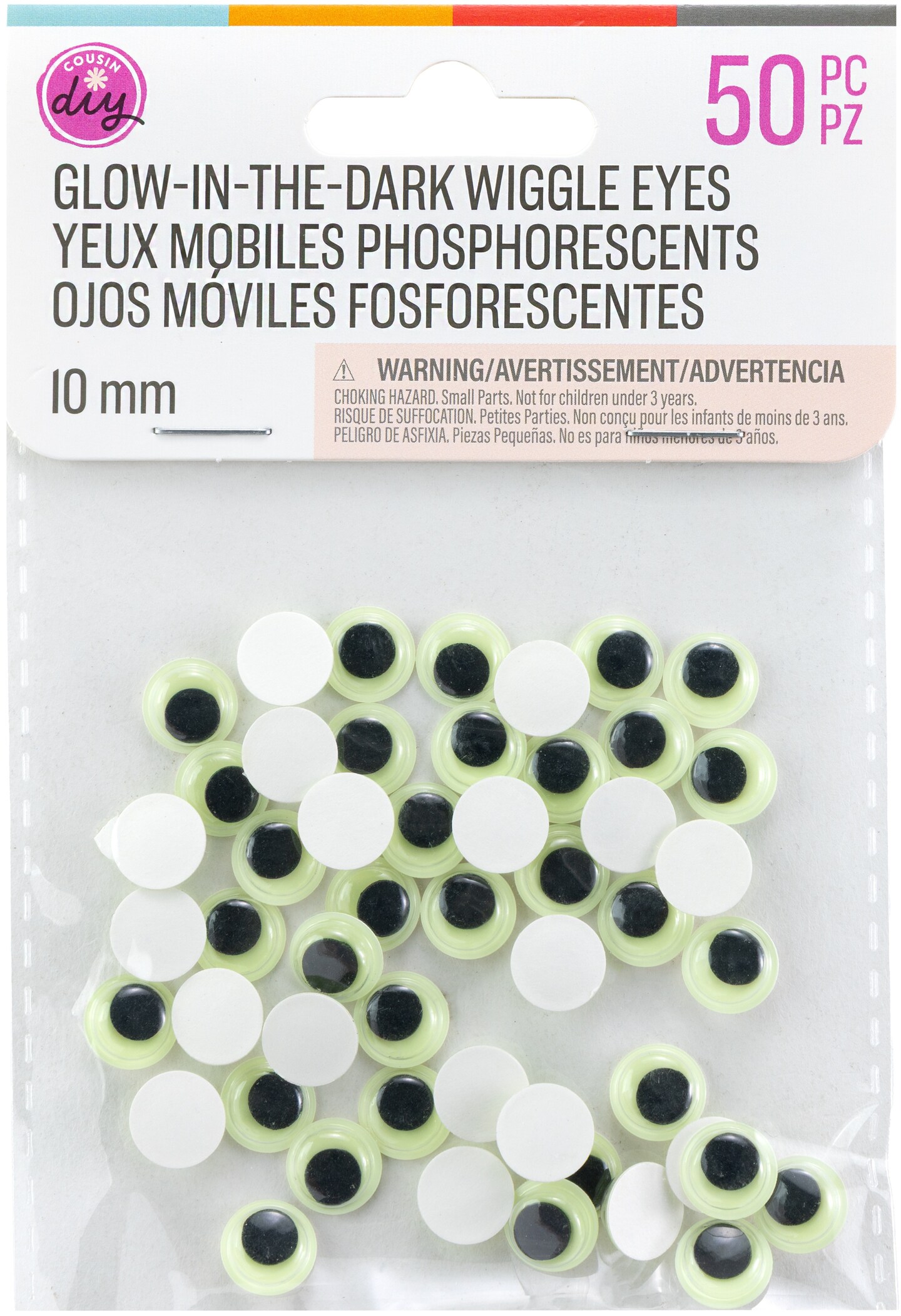 CousinDIY Wiggle Eyes 10mm 50/Pkg-Glow In The Dark