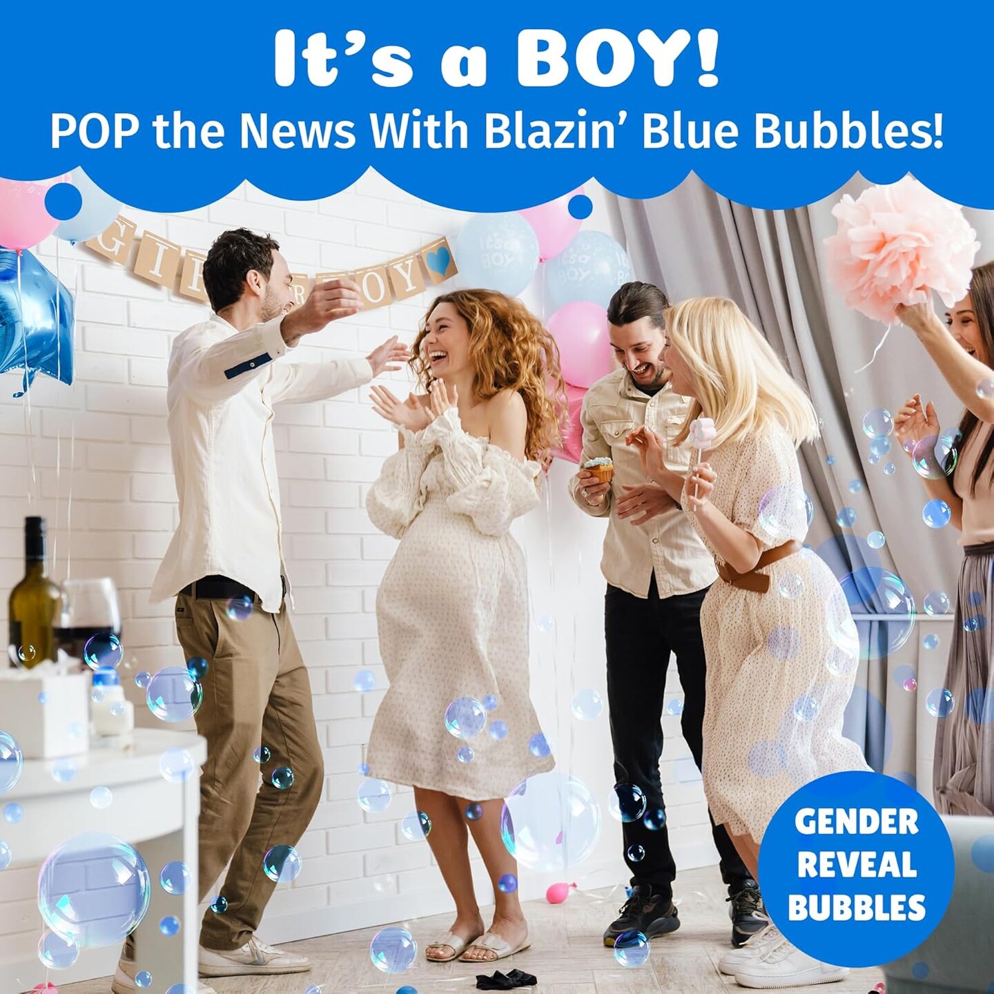 PoppinColorz Blazin&#x27; Blue Colour Bubbles for Kids, 8 Bubble Solution Kits with Bubble Wands - Non-Toxic Mini Bubbles Party Favours for Boy Gender Reveal, Birthday Bubble Party - Made in the USA.
