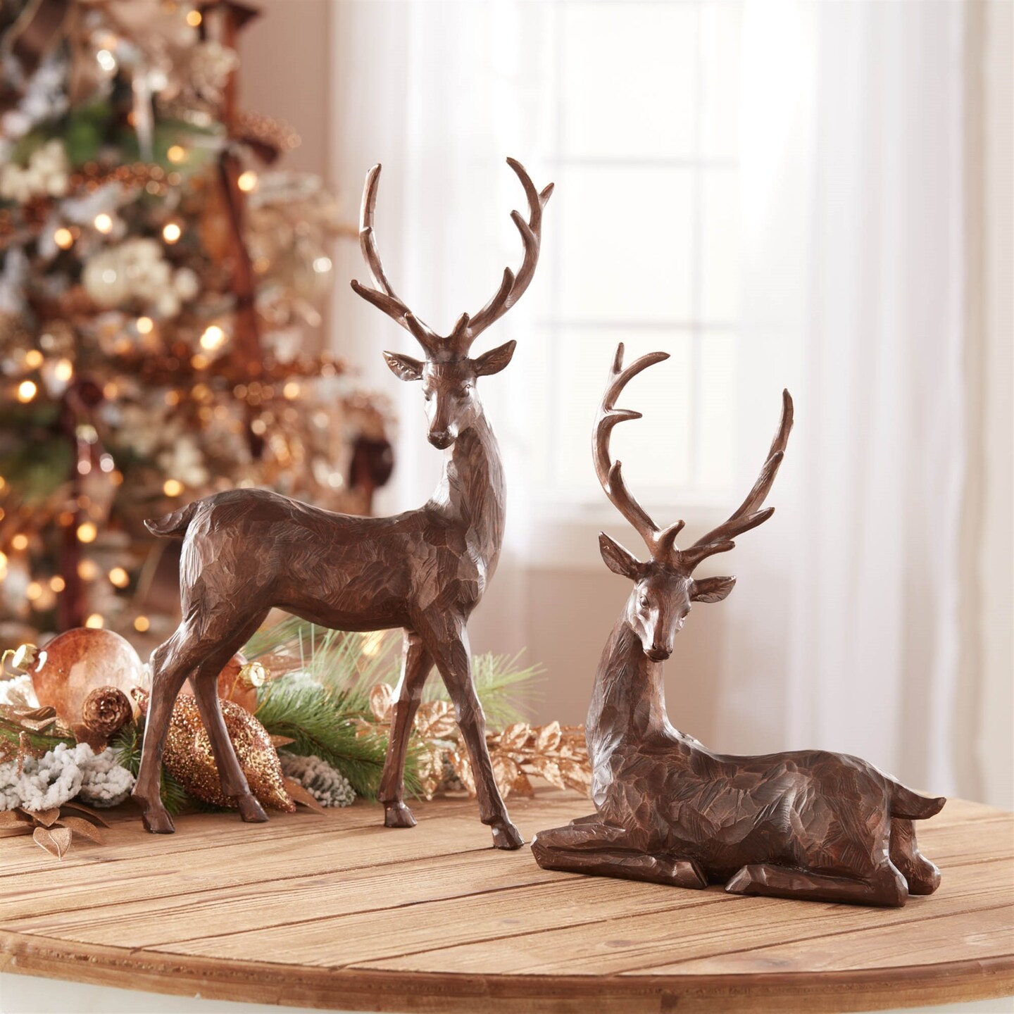 Melrose Deer Christmas Figurine Decorations - 18" - Bronze - Set of 2