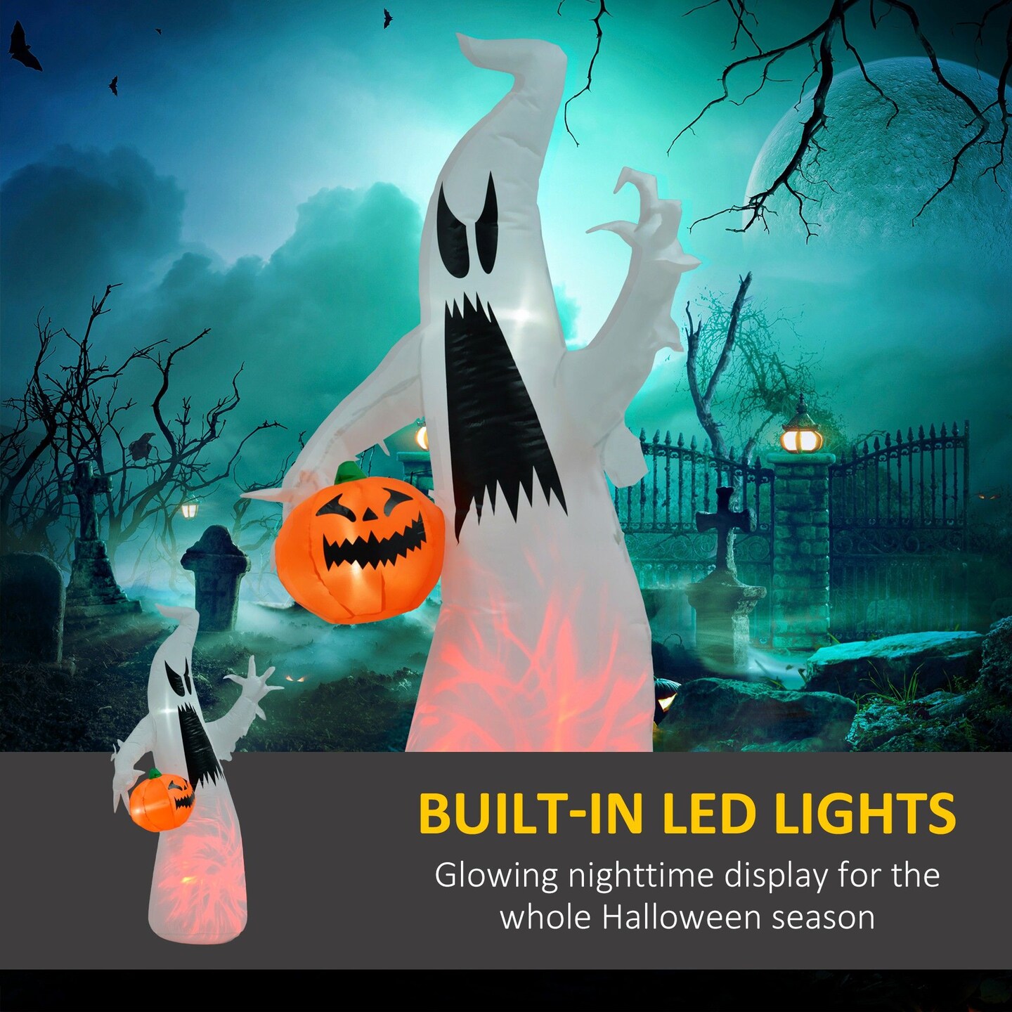 5.9&#x27; Halloween LED Yard Decor Ghost with Pumpkin, Blow Up Inflatable Outdoor Decoration, Waterproof