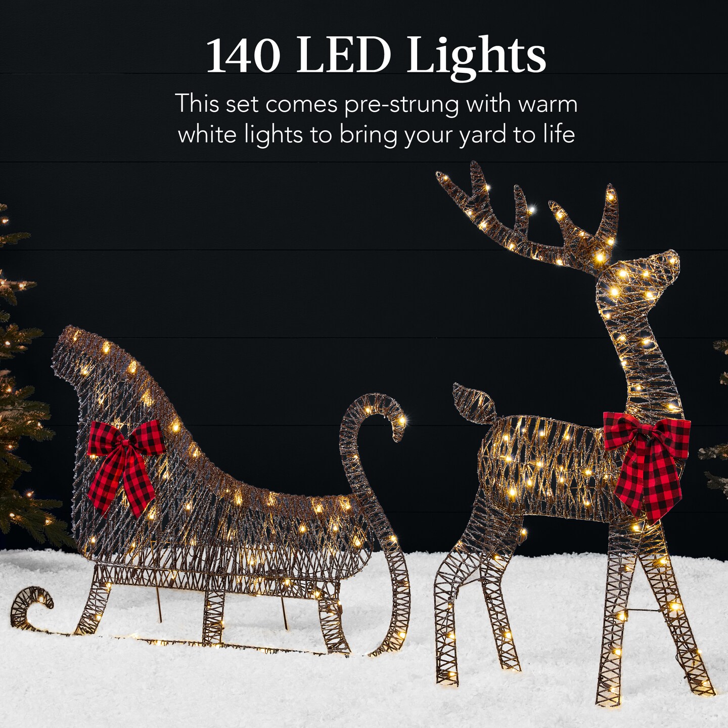 Best Choice Products Lighted 2D Reindeer & Sleigh Set Outdoor Décor w/ Warm White LED Lights