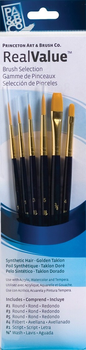 Synthetic Gold Taklon Real Value Brush Set-6/Pkg