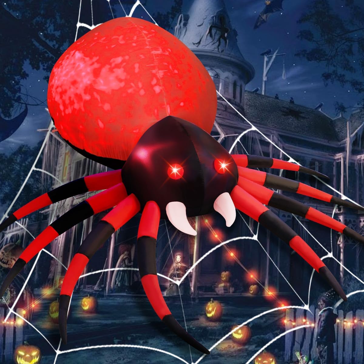 GOOSH 12 FT Width Halloween Inflatable Spider Outdoor Decoration with Magic Light
