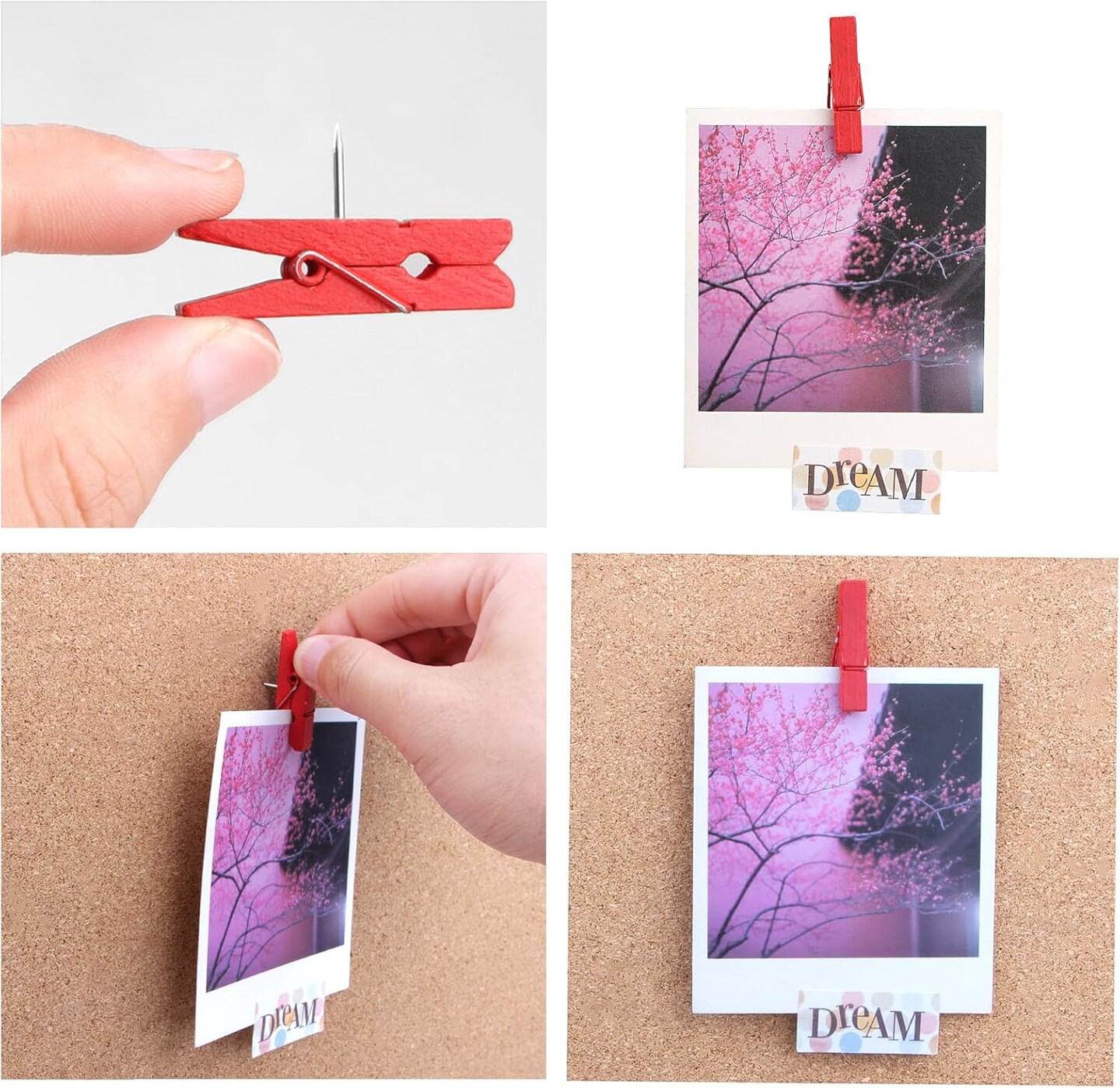 Wooden Push Pin Clips 50 Pcs, Pins Clips Creative Paper Clips with Pins for Cork Board and Photo Wall No Holes for The Paper