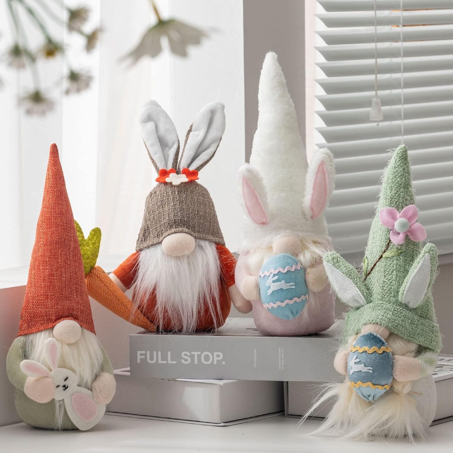Easter Gnomes Decorations, 4Pcs Plush Easter Bunny Egg Carrot Handmade Swedish Tomte Elf Stuffed Doll Rabbit