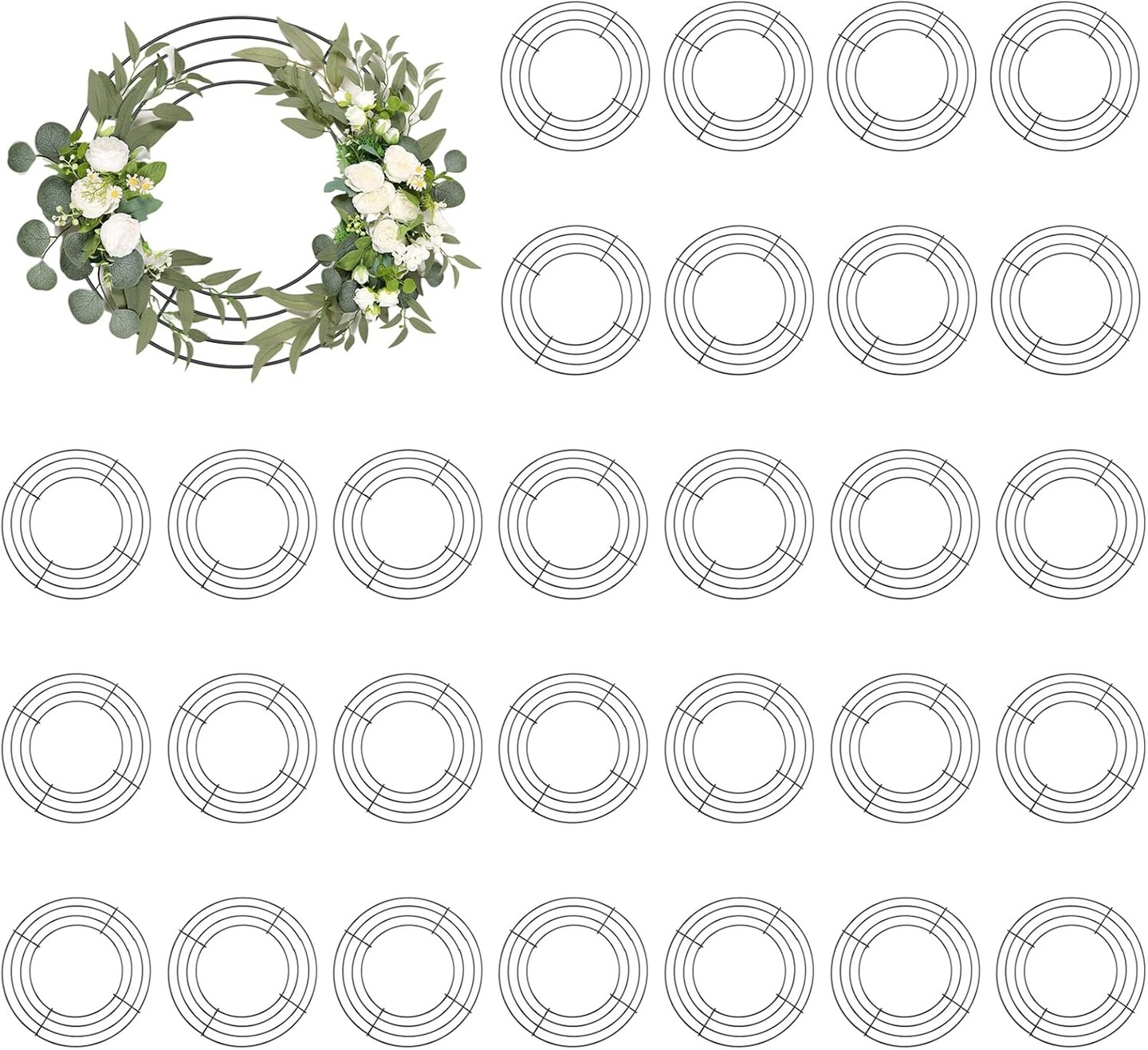 30 Pack 8 Inch Wire Wreath Frames, 20cm Round Metal Wreath Forms, Green Wreath Frame Rings for DIY Crafts