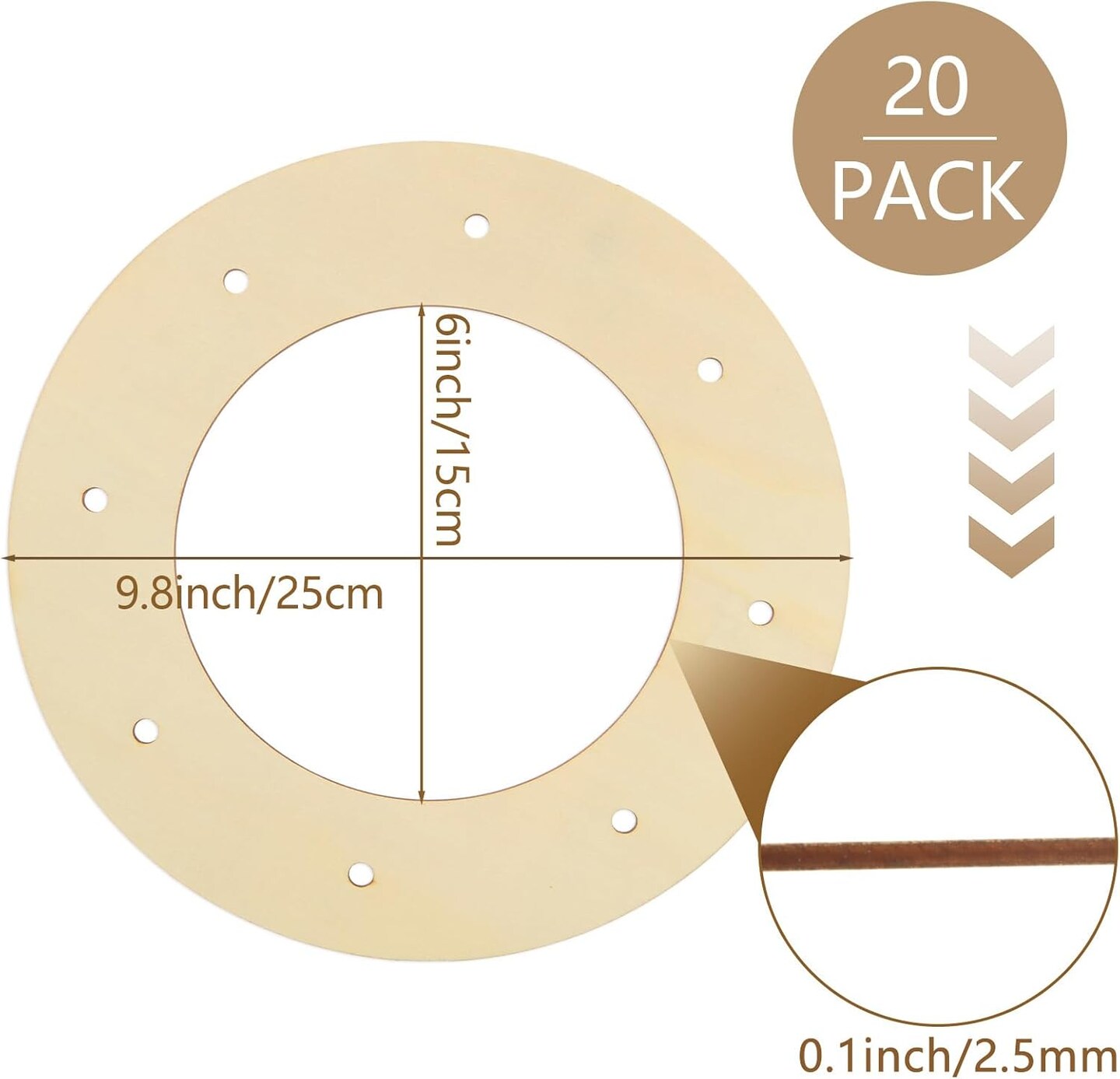 20PCS 10 Inch Wooden Wreath Frame, 2.5mm Thickness Wood Wreath Rings for Crafting, Unfinished Wooden Wreath Frame for DIY Beautiful Floral Arrangements, Home Decor, Christmas and Easter Crafts
