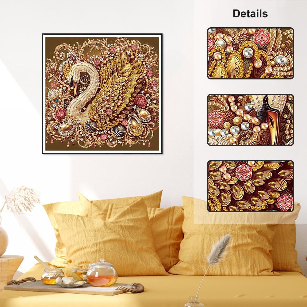 Diamond Painting Kits for Adults Swan, 5D Special Shape Diamond Art Kits for Beginners, Crystal Rhinestones Diamond Painting for Home Wall Decoration Gift 12×12inch, Animal