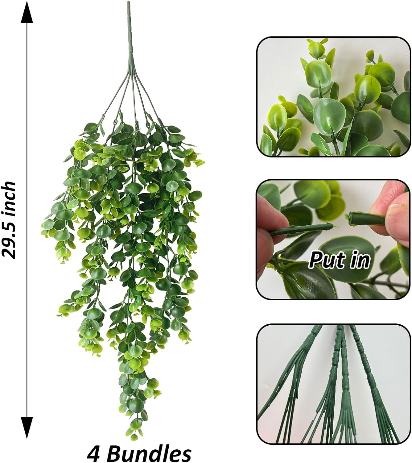 4PCS Hanging Artificial Boston Ferns – Fake Ivy Vines for Wall & Outdoor Decor (Green)