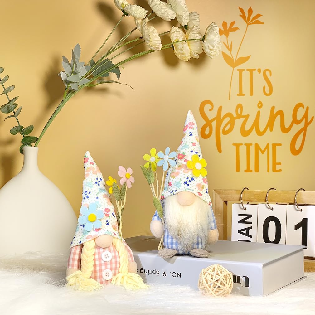 2 Pcs Spring Summer Gnome Decoration, Exquisite Smaller Size 7.5" Spring & Summer