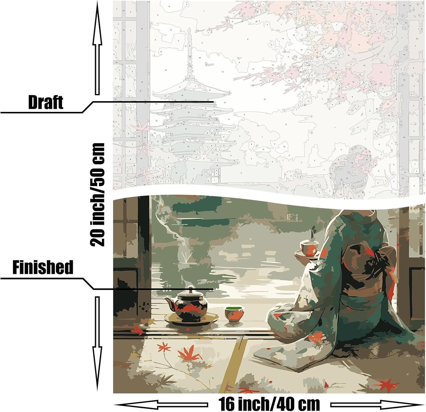 Paint by Numbers for Adults Beginners Home Acrylic Paint by Numbers Kits for Kids on Canvas 16x20 inch, Japanese Tea