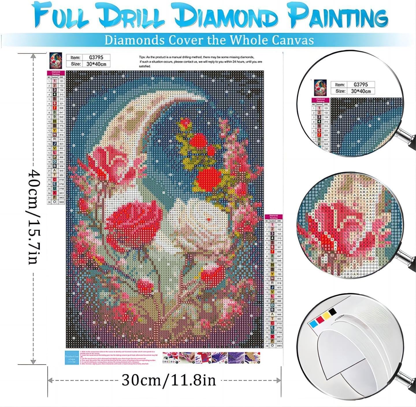 Moon Diamond Painting Kits for Adults-Flower Diamond Art for Adult,Rose Gem Painting Crafts Home Wall Decor,DIY 5D Gem Art Tree Perfect for Relaxation(12x16 Inch)