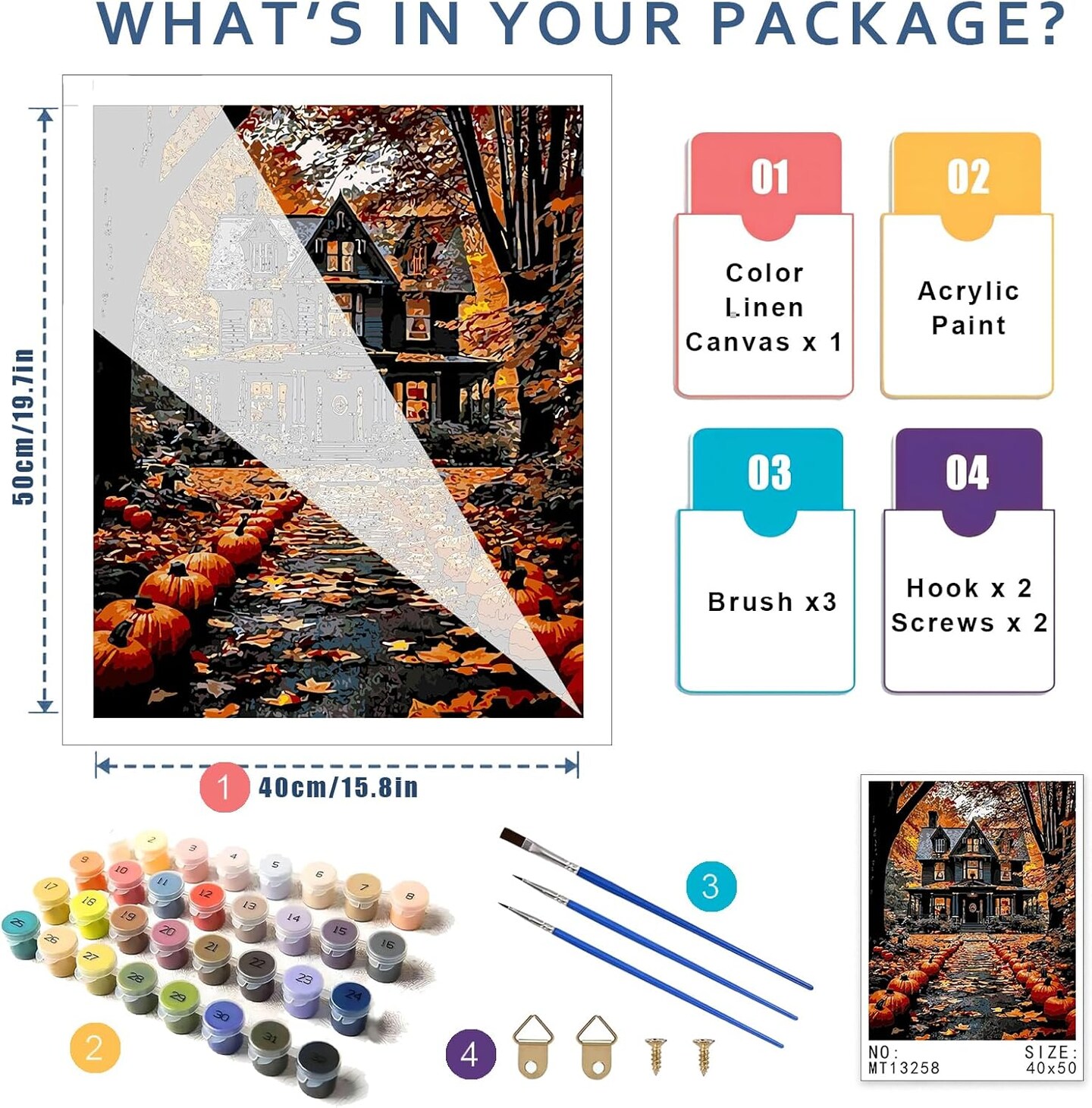 Halloween Landscape Paint by Numbers Kit for Adults – DIY Canvas Art, 16x20 Inch