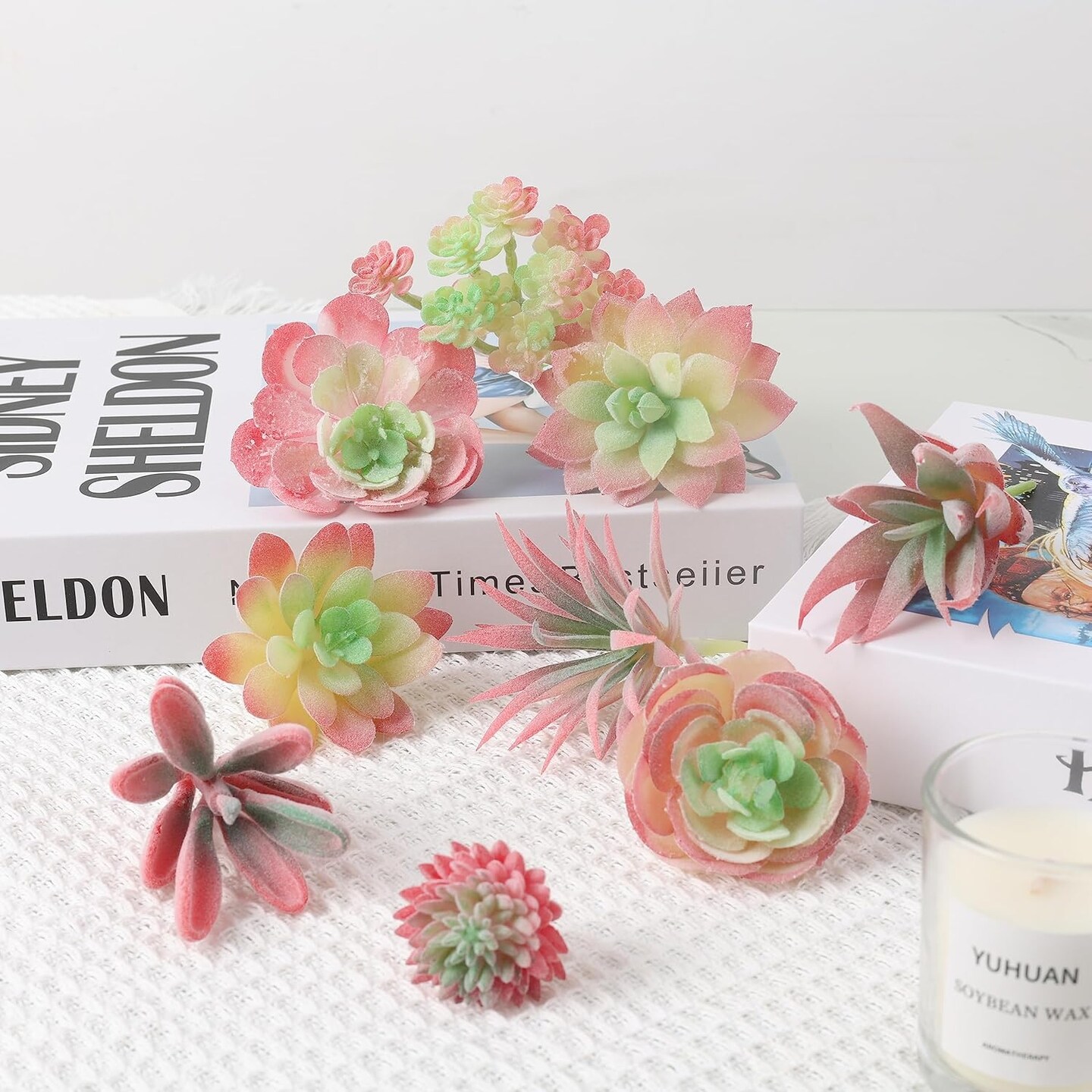 Artificial Succulents Plants-9 Pcs Mini Fake Succulents Unpotted Faux Succulents Plants, Realistic Crafting Floral Decor for Home, Party, Office, Indoor & Outdoor