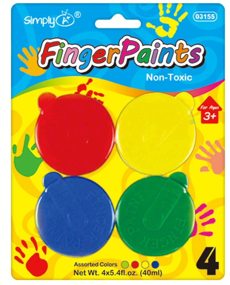 Non-Toxic Finger Paint Set for Kids – Round Paint Pots Assorted Colors (4pcs) | Washable Classroom & Toddler Art Supplies Ages 3+
