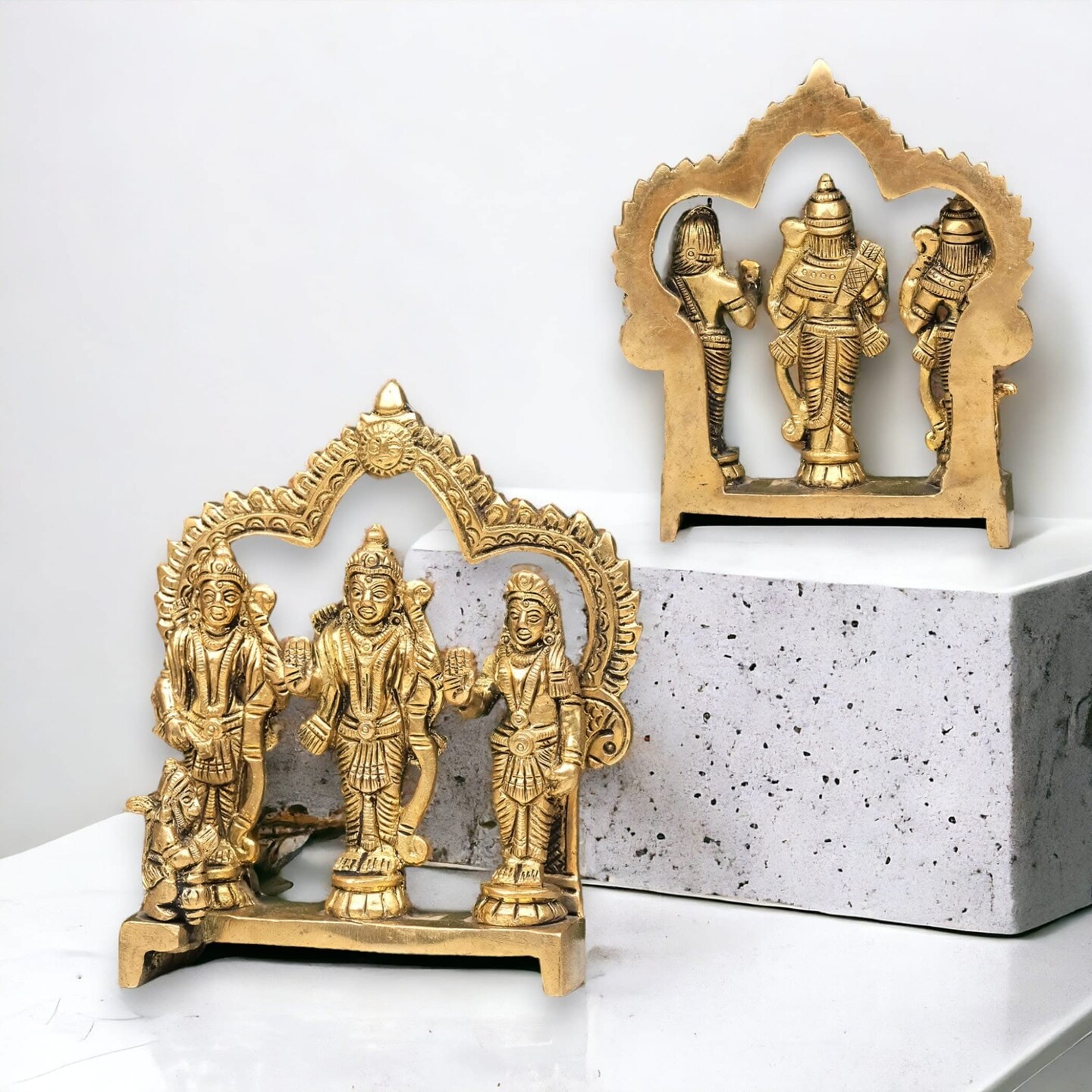 Brass Ram Darbar Statue Hindu Religious Lord Rama Laxman Sita Hanuman Idol for Pooja Home Decor Indian Festivals Diwali Housewarming Gift - Rama Murti Sculpture (4.9 Inches)