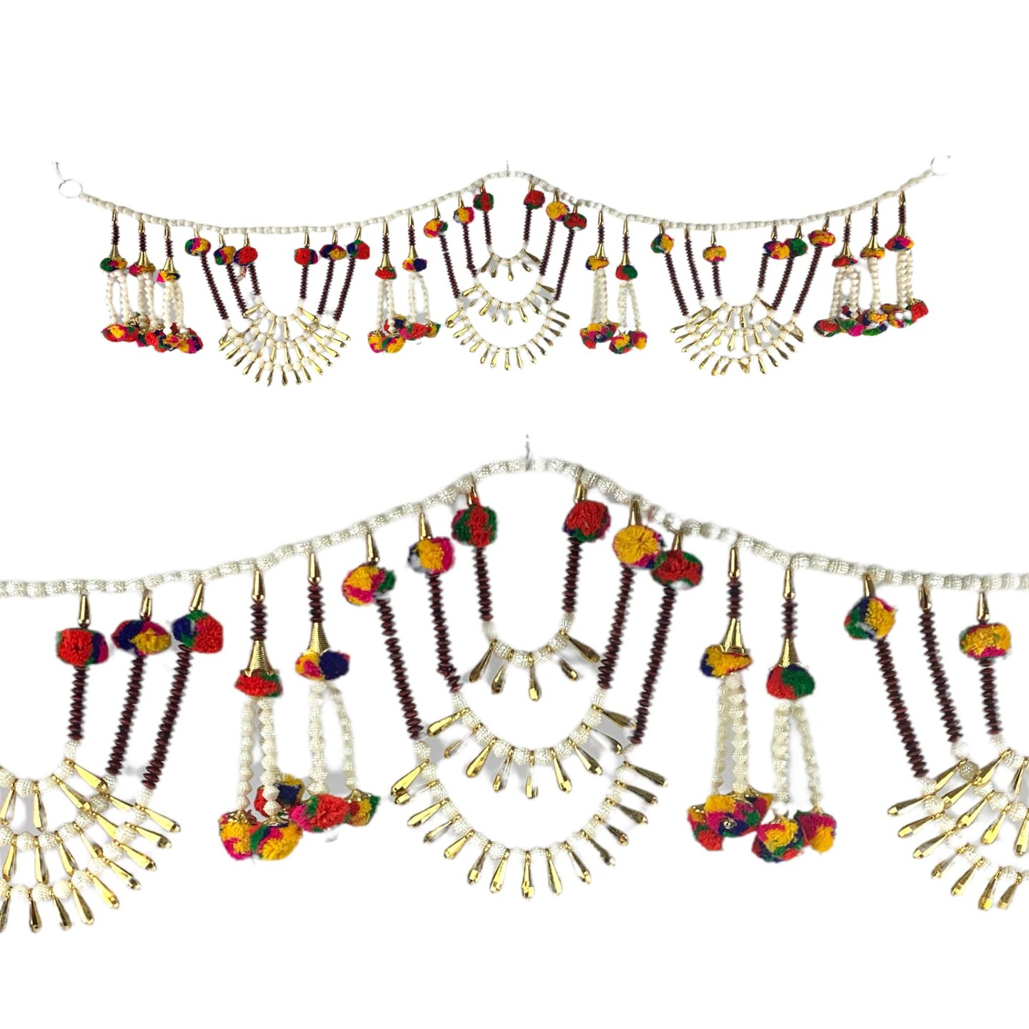 Indian Bead Door Toran 35 Inch Bhandarwal Hanging Valance Multicolor Pompom Traditional Wall Decorative for Window Home Temple Decor Wedding Diwali Navratri Puja Housewarming Decorations