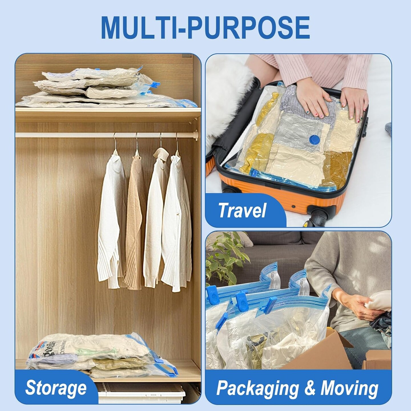 16 Pack Vacuum Storage Bags with Hand Pump - 16 Combo