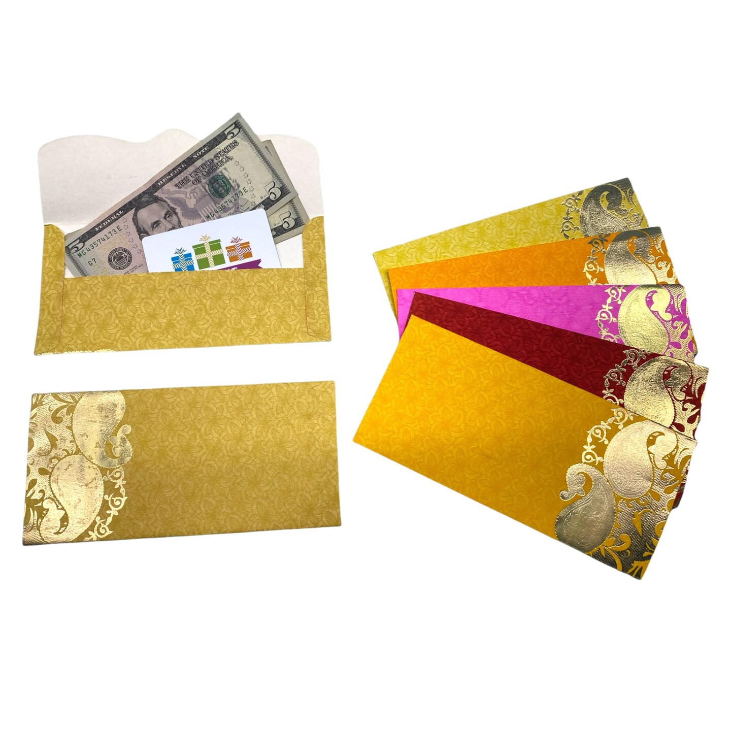 Pack of 10 Money Envelopes for Cash Assorted Indian Paper Shagun Lifafa Gift Cards Ganesha Decorative Lucky Cash Card Currency Holder Tip Envelopes Wedding Diwali Gift