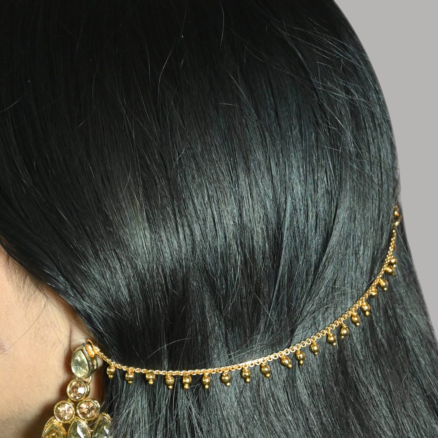 Indian Traditional Ear Chains for Women - Indian Jewellery for Earring Support Long Gold Tone Earring Chain Ear to Hair Chain Jewelry Faux Pearl Hair Accessory Bridal Jewelry for Wedding