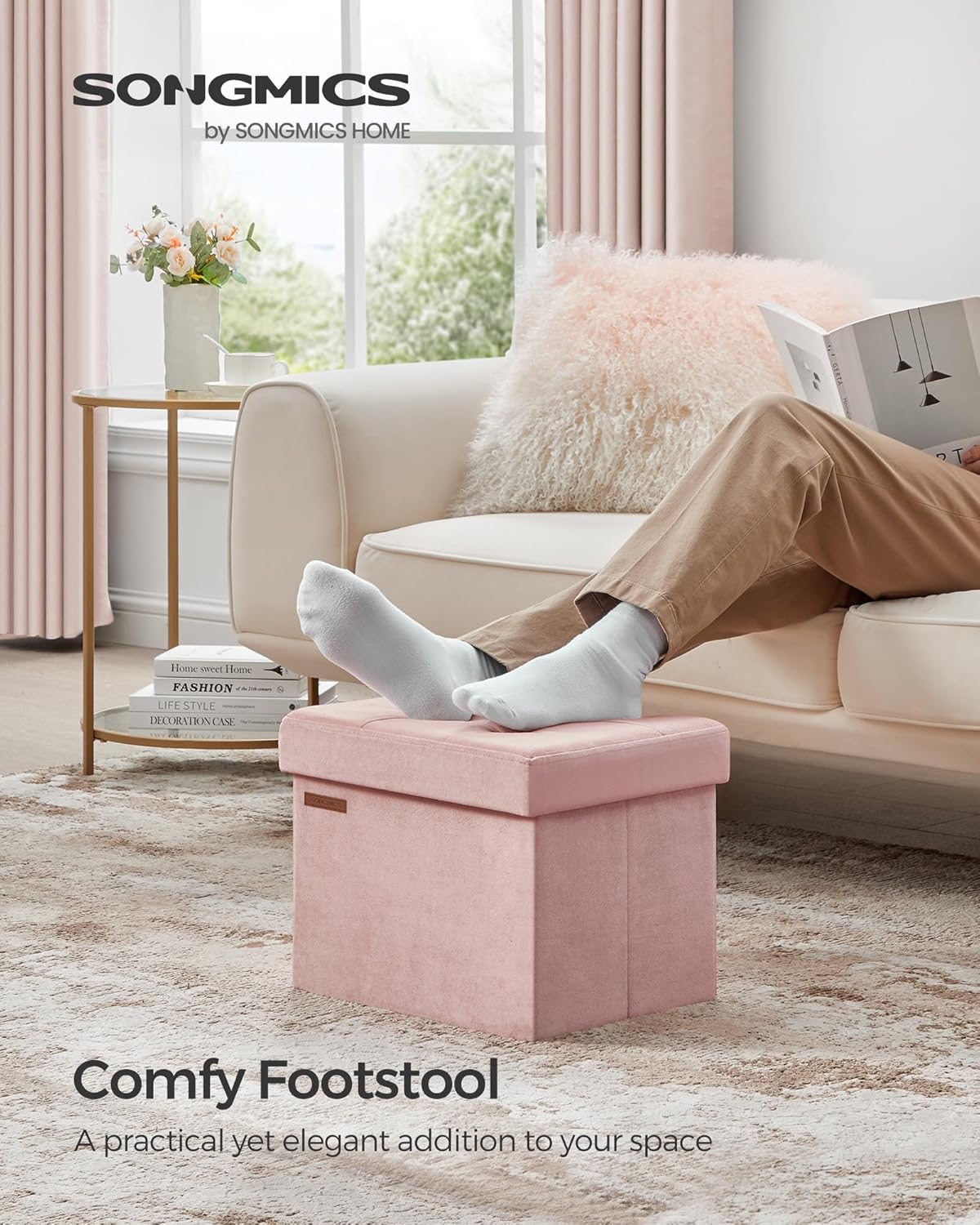 Foldable Small Ottoman Foot Rest Storage - 12.2 ''D x 16.1''W x 12.2 ''H (Jelly Pink)