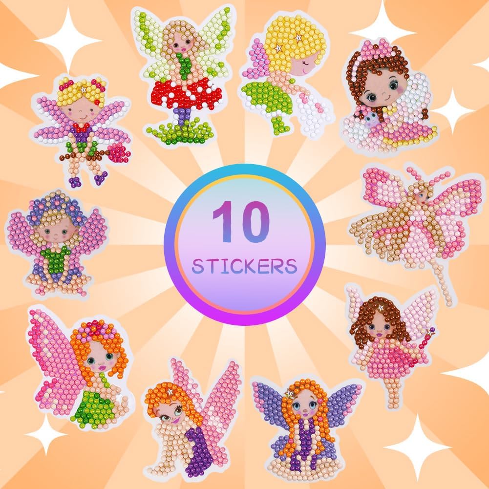 5D Diamond Art Stickers Kits, 10PCS Magical Fairy Diamond Art Painting Easy to DIY Creative Diamond Mosaic Sticker Craft