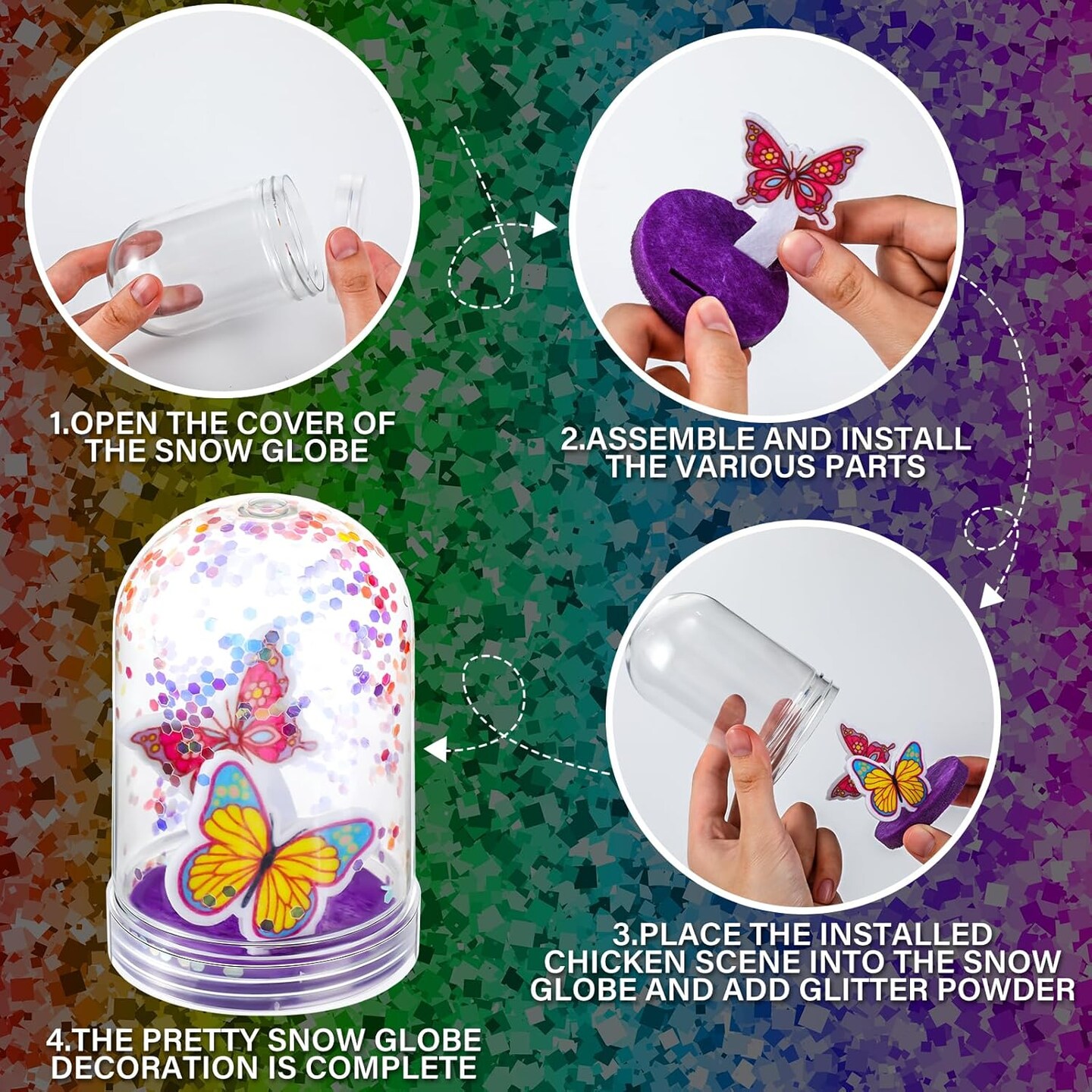 Spring Butterfly Craft DIY Snow Globe Kit Fairy Crafts Make Your Own Glitter Globe Plastic Spring DIY Butterfly Decoration for Gifts Exchange Arts Project Family Activities