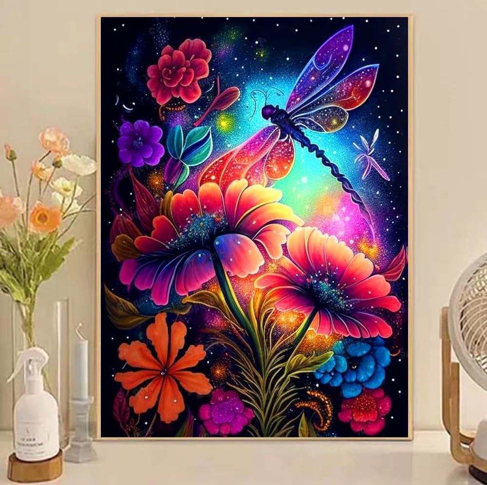 Dragonfly Diamond Painting Kits DIY 5D Flowers Diamond Art Kits for Beginners Adults Full Drill Diamond Painting Kits for Home Wall Decoration Gift 12x16 inch.