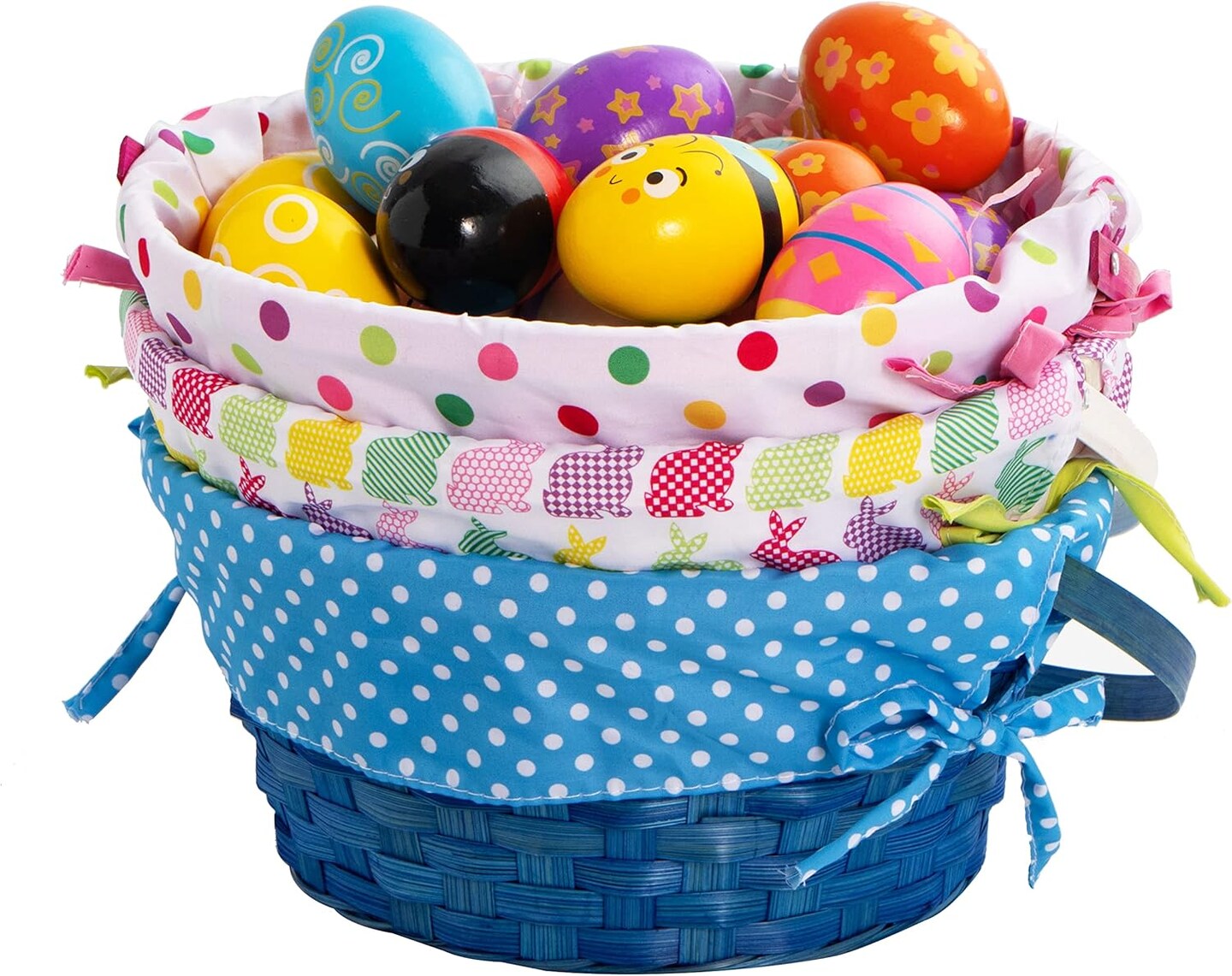 3 Pcs Easter Basket with Polka Dots Lining, Natural Woven Easter Eggs and Candy Wicker Basket for Picnic, Gift Packing, Decor