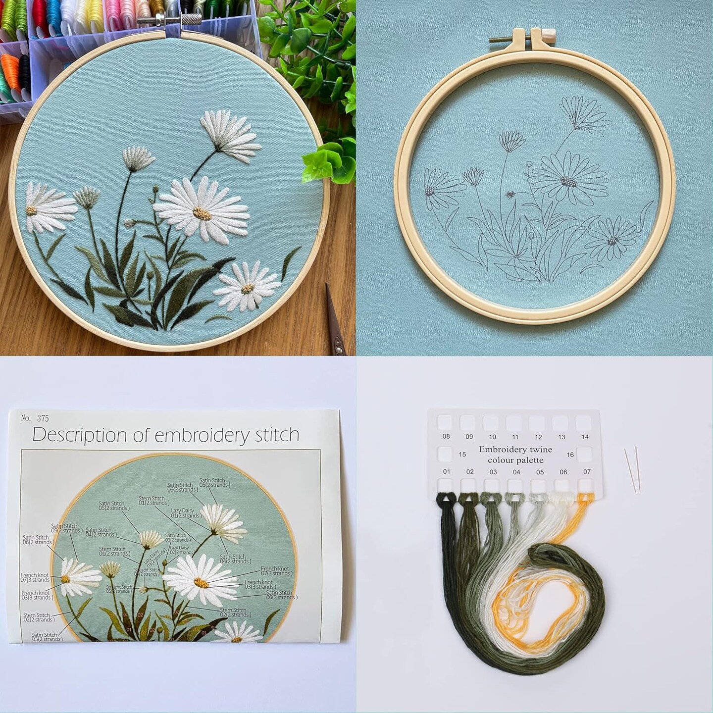 3PCS Embroidery Starter Kits – Cloth, Hoop, Needle & DIY Tools for Beginners