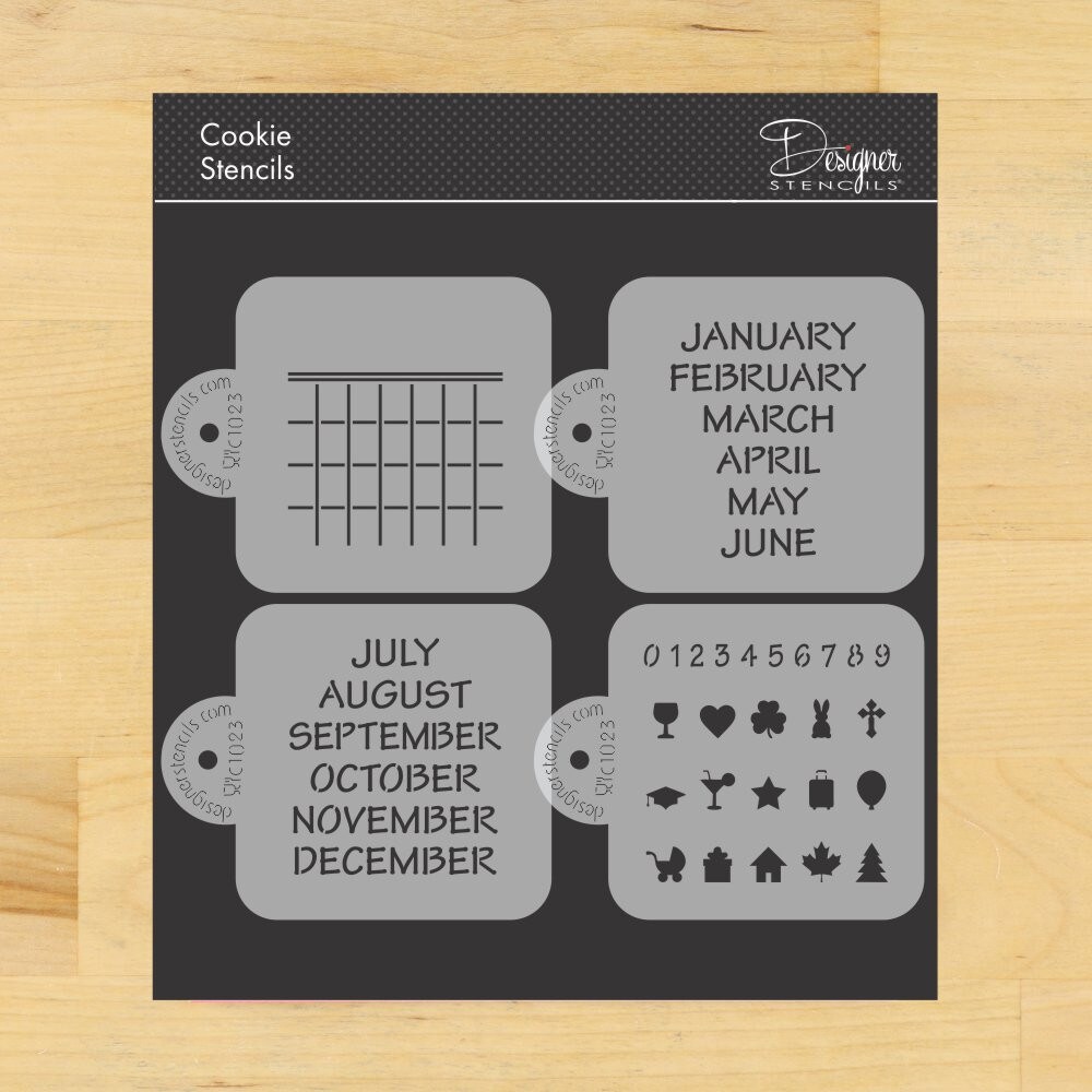 Save the Date Calendar Cookie Stencil Set | C1023 by Designer Stencils | Cookie Decorating Tools | Baking Stencils for Royal Icing, Airbrush, Dusting Powder | Reusable Plastic Food Grade Stencil for Cookies | Easy to Use & Clean Cookie Stencil