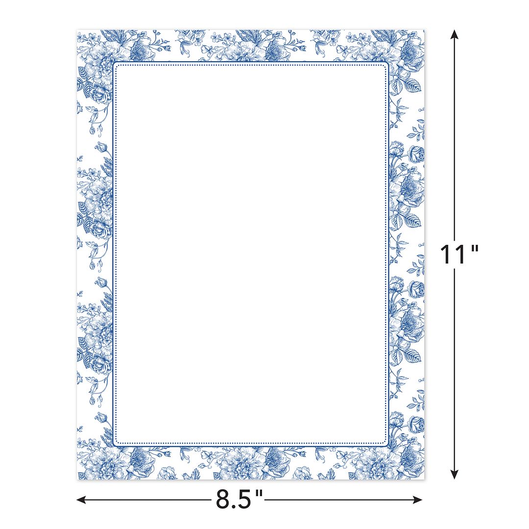 Great Papers! Blue Toile Floral Letterhead, for Invitations, Announcements and Personal Messages, Printer Friendly 8.5&#x201D;x11&#x201D;, 50 Pack