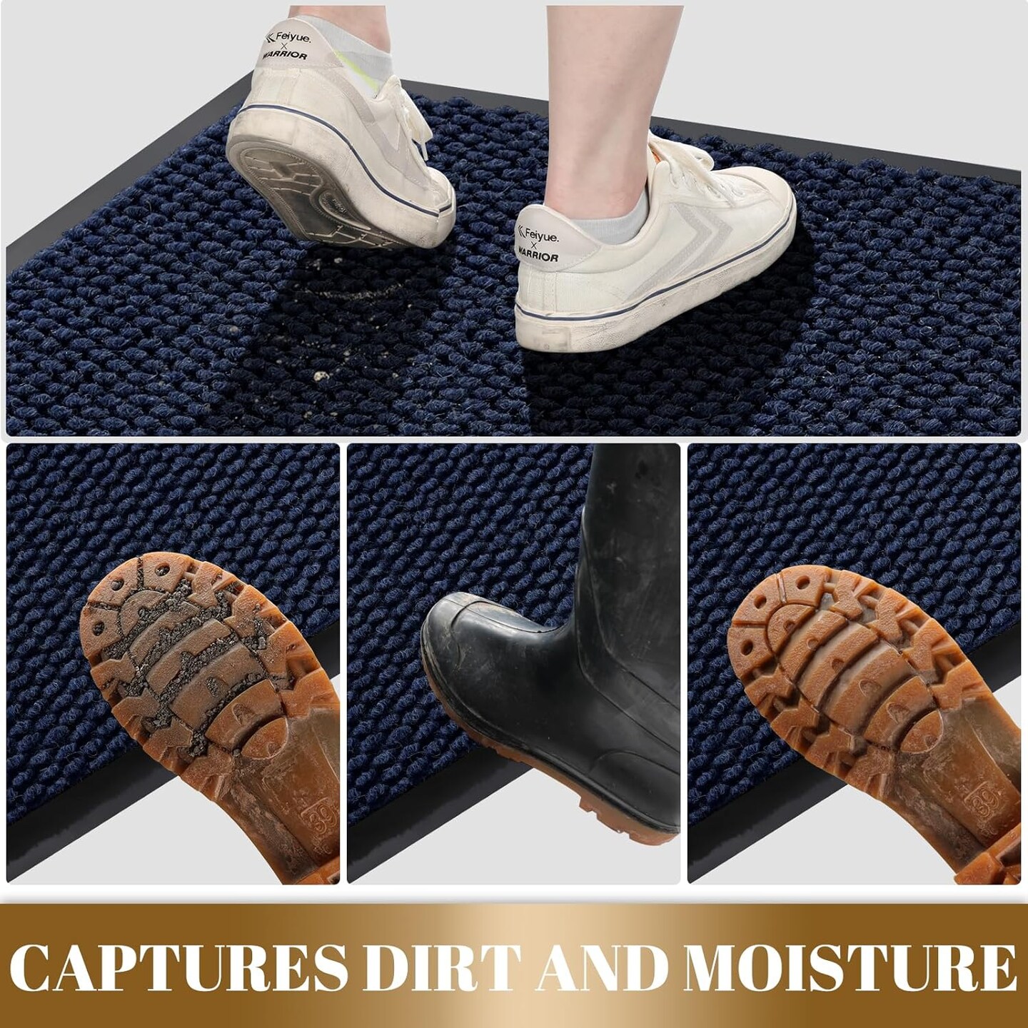 Doormat Outdoor Indoor Entrance 36 x 17, All-Season All-Weather Front Door Mat, 100% Waterproof Welcome Matt for Floor Garage Outside Entry, Stain and Fade Resistant,Navy Blue