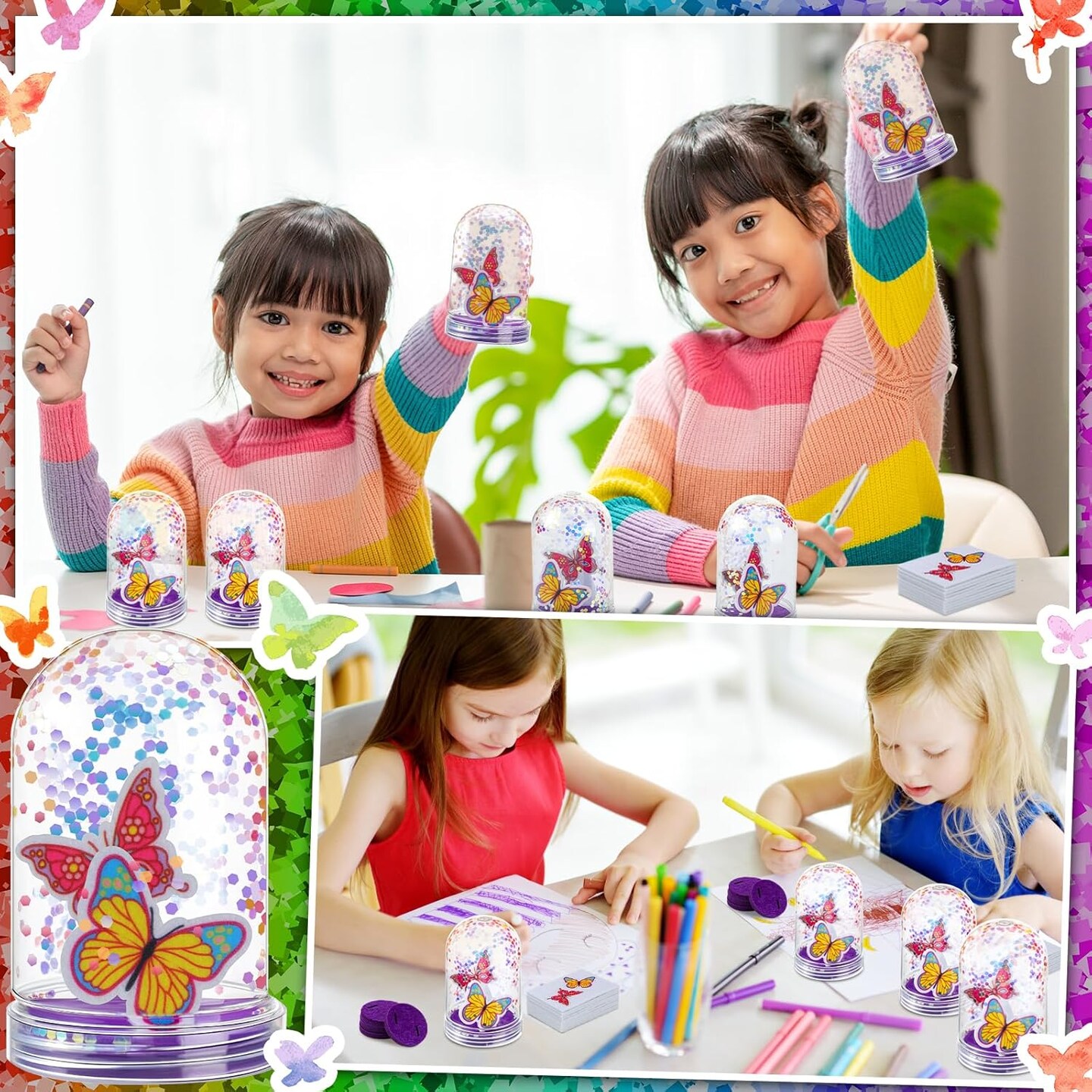 Spring Butterfly Craft DIY Snow Globe Kit Fairy Crafts Make Your Own Glitter Globe Plastic Spring DIY Butterfly Decoration for Gifts Exchange Arts Project Family Activities
