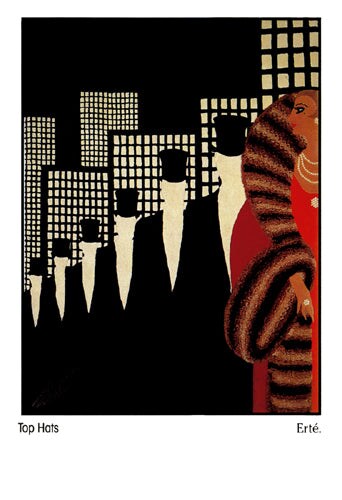Top Hats by Ert&#xE9; - Romain de Tirtoff Wall Art D&#xE9;cor 7 &#xBC; x 5 1/8 Art Print
