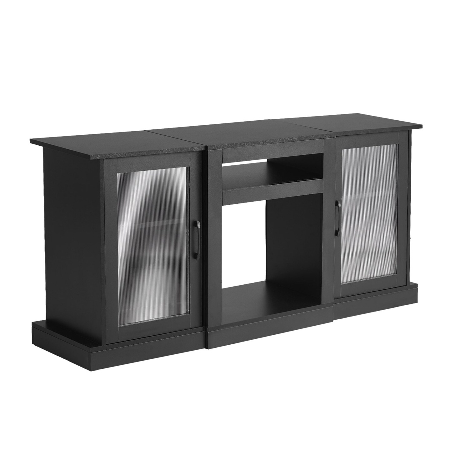 65 Inch TV Stand with Light Strip, Glass Doors & Adjustable Shelves