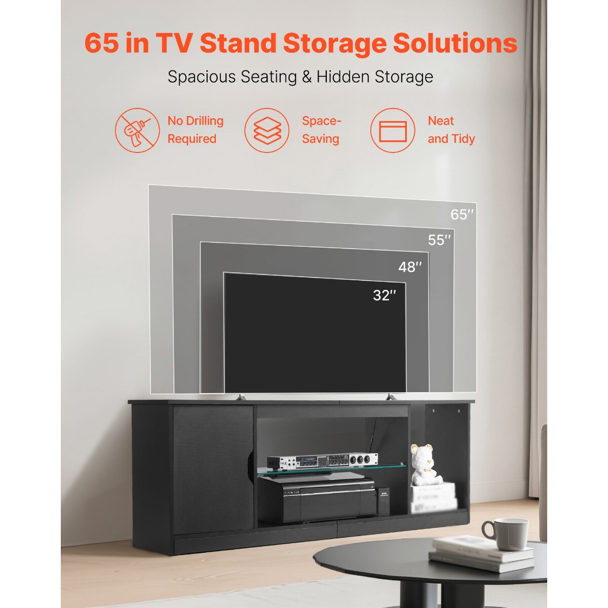 TV Stand for TVs up to 65 Inch with Light Strip and Storage Shelves