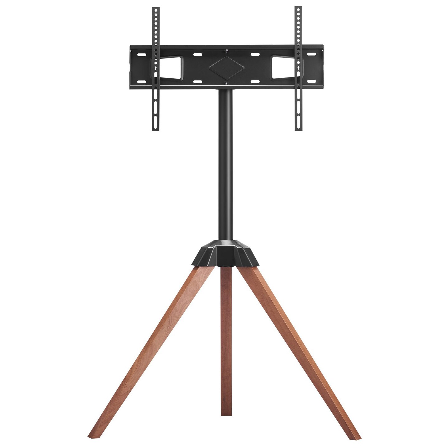 Tripod TV Stand for 40-65" TVs with Oak Wood Legs, 18° Rotation