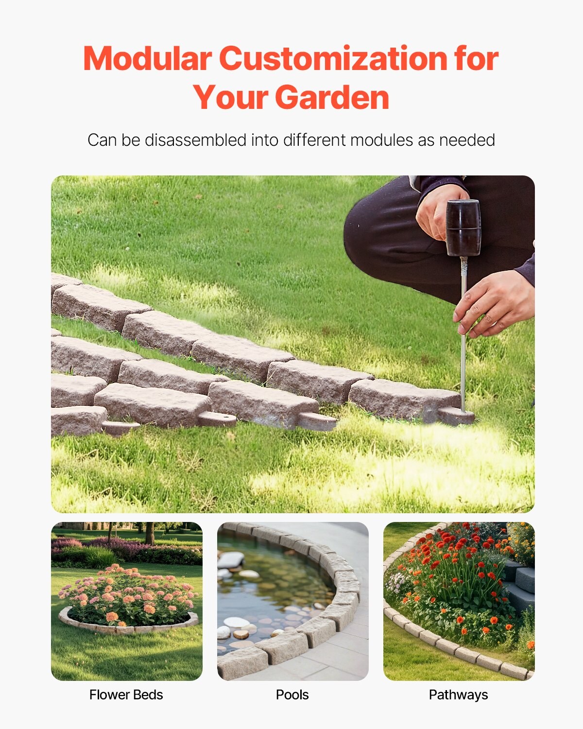Beige Stone Landscape Edging 4-Pack with Realistic Texture for Garden Beds and Pathways