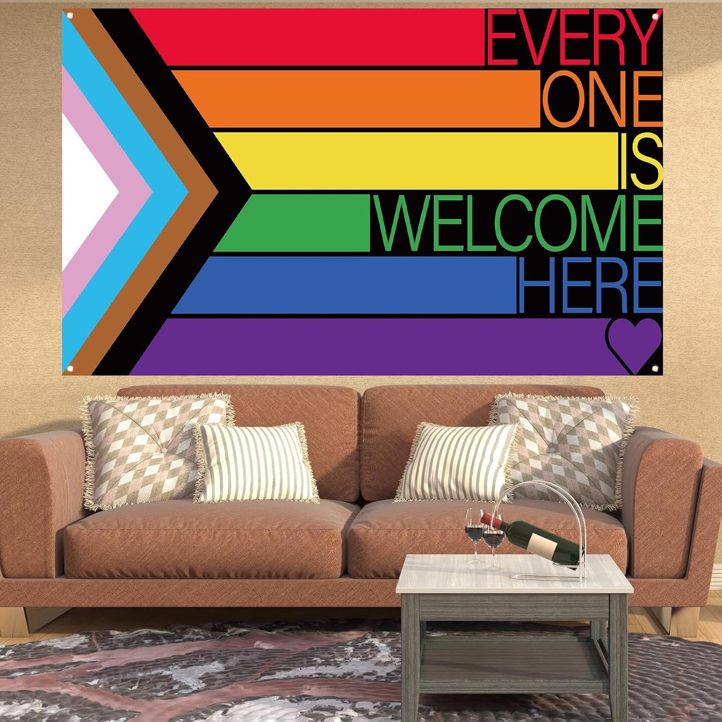 Progress Pride Flag Backdrop for Photography Every One is Welcome Here Banner Gay Pride Day Month Parade Rainbow Party Decorations and Supplies for Home