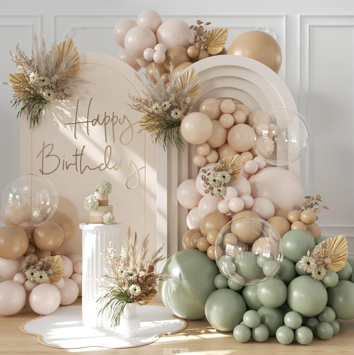 Sage Green Balloon Arch Kit 126Pcs Neutral Balloon Garland Arch Kit Include Dusty Green Sand White Tan Nude Clear Balloons for Wedding Baby Shower Gender Reveal Birthday Party Decorations