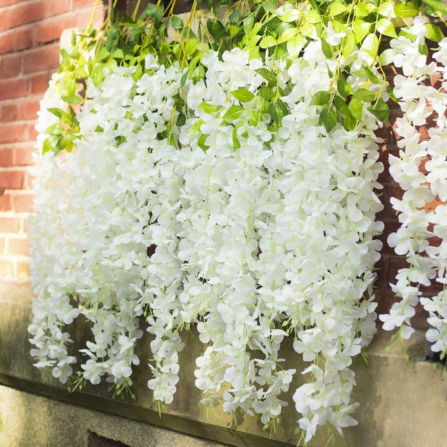 12 Pack Wisteria Hanging Artificial Flowers – 36 Branches, 3.7 ft Silk Vine Garland in Beige, Green & White for Wedding, Party, Garden & Home Wall Décor
