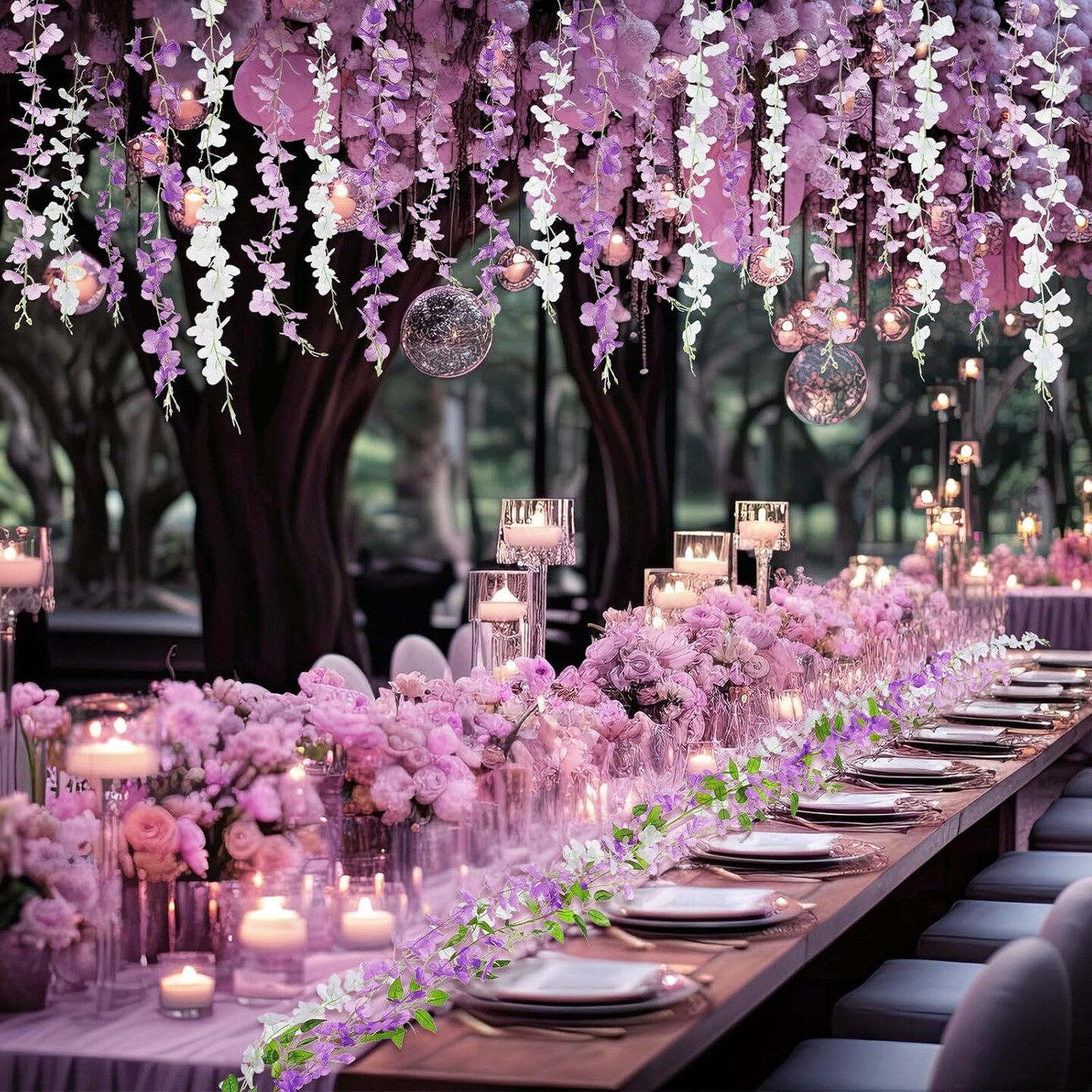 Wisteria Artificial Flowers Garland, 7.2Ft/Piece Wisteria Hanging Flowers Garland for Wedding Arch Decoration Outdoor Ceremony Home Backdrop Garden