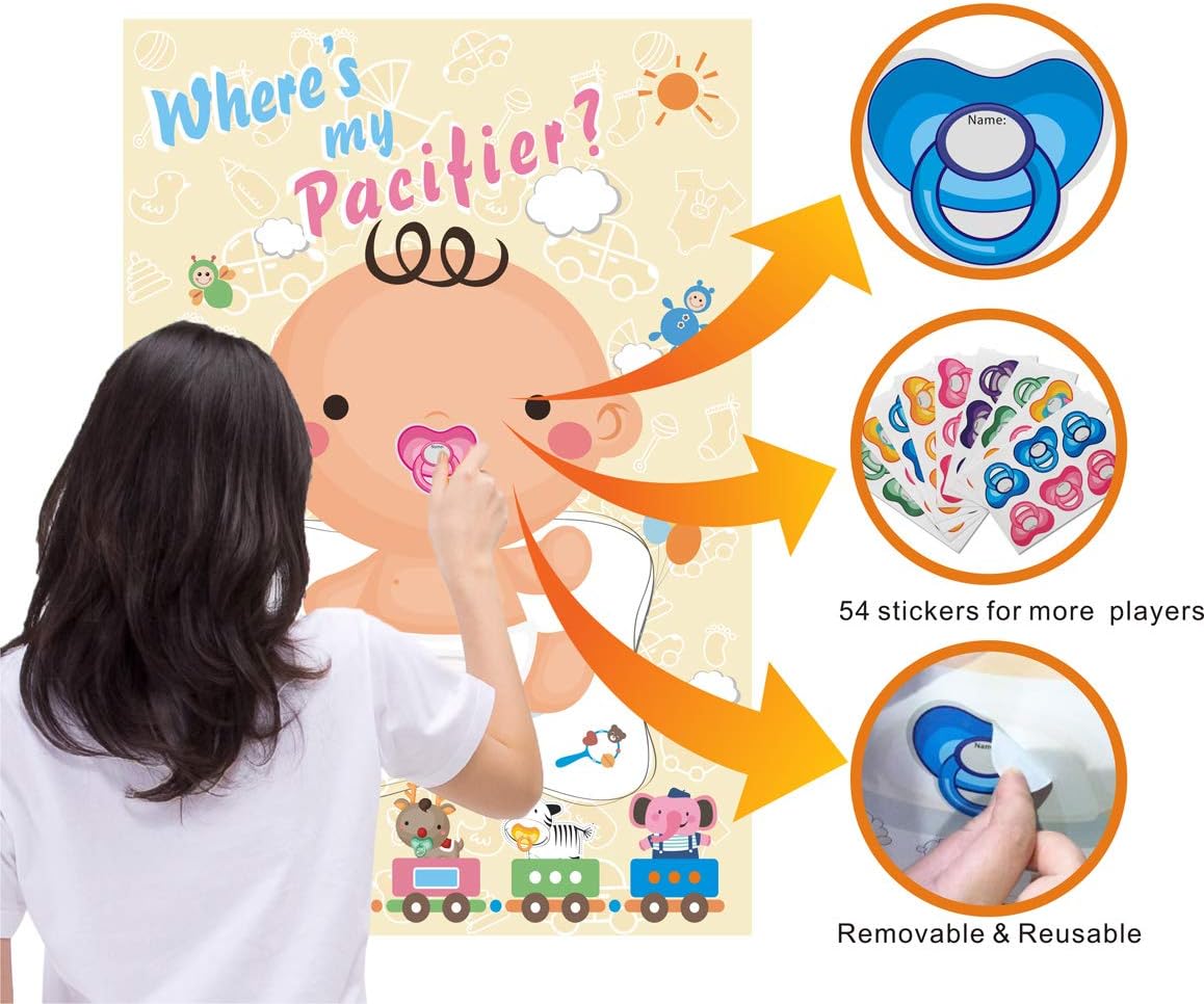 Pin The Pacifier on The Baby Game - Baby Shower Party Favors and Game - Pin The Dummy on The Baby Game