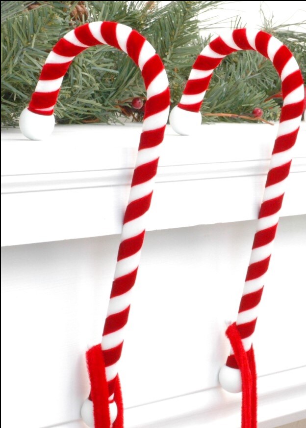 Haute Decor Candy Cane Stocking Holder Holds Up to 10 Lbs (Velvet 2-Pack) - Soft Velvet Material Wrapped Around Strong Steel core, Lightweight Christmas Stocking Hanger