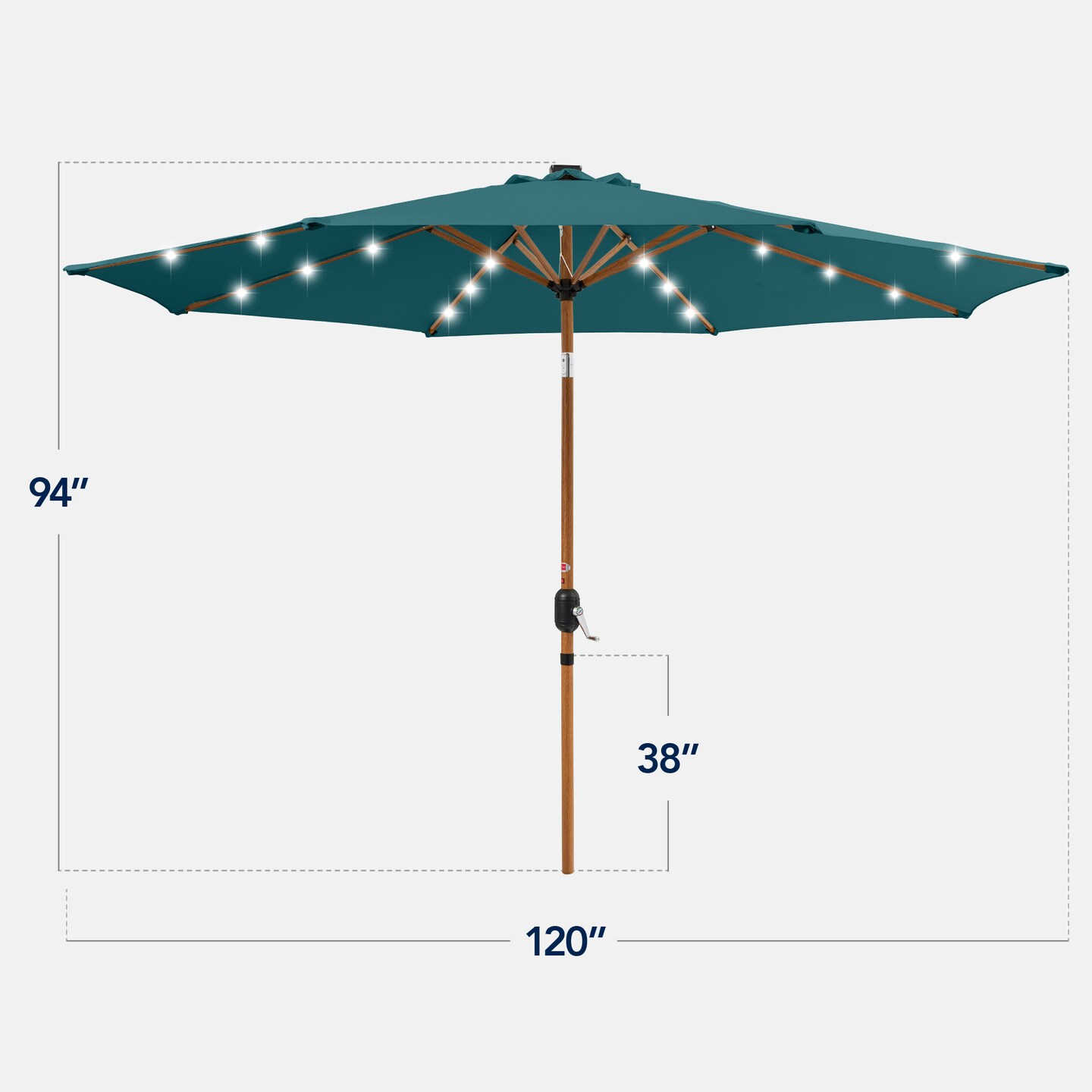 Best Choice Products 10ft Solar LED Lighted Outdoor Woodgrain Pattern Steel Market Patio Umbrella