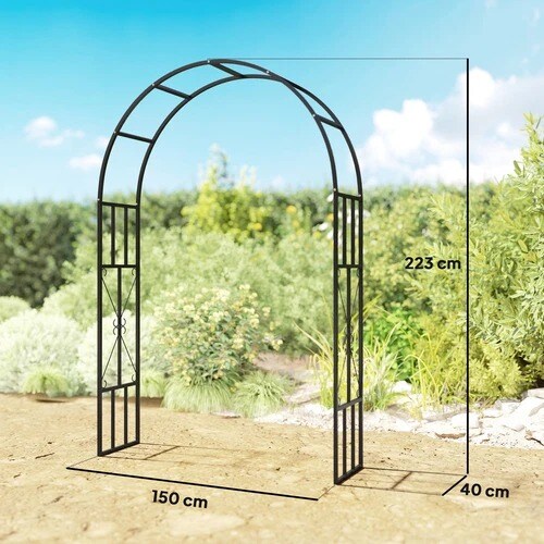 Steel Garden Arch Wide Metal Trellis Black