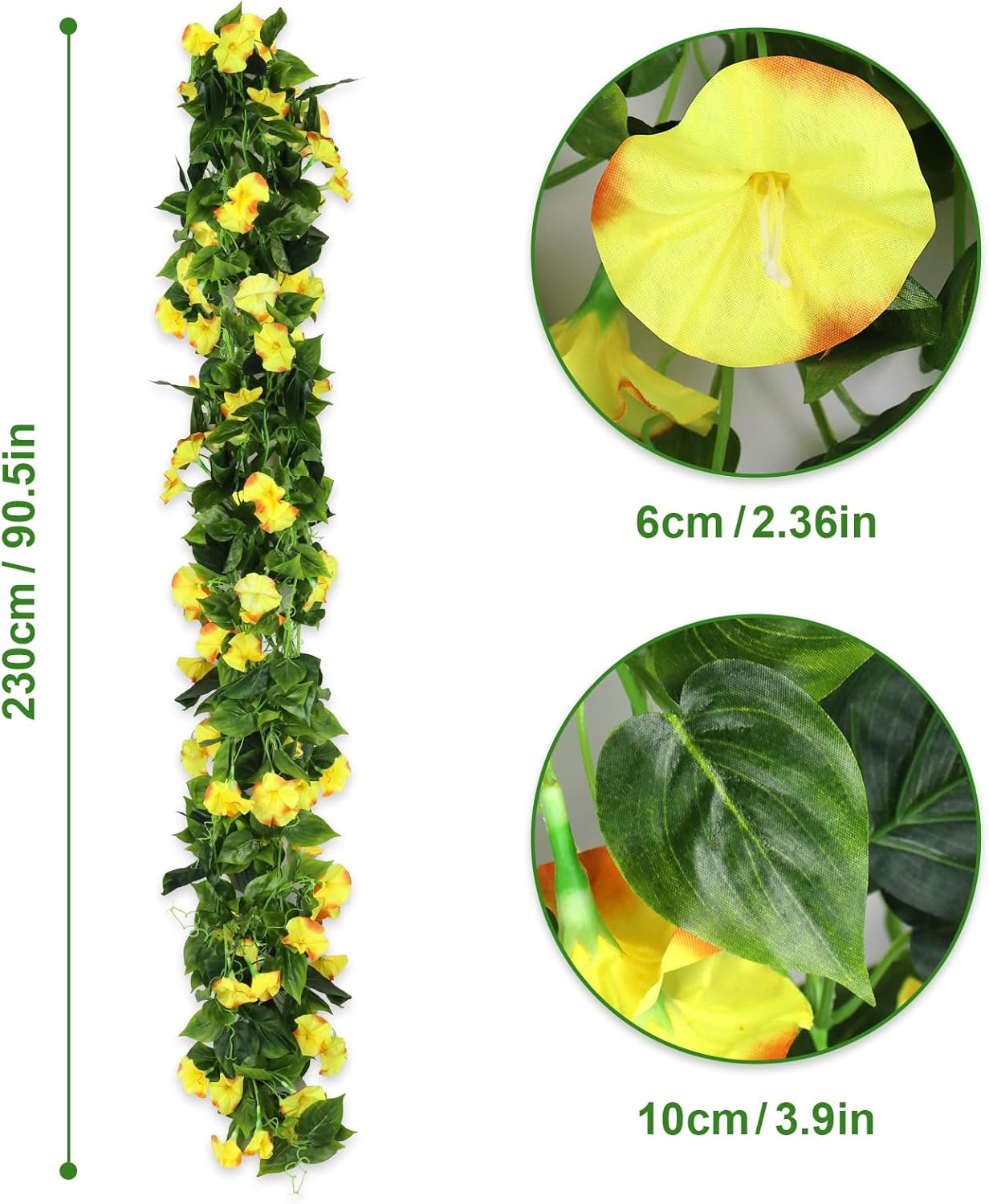 Artificial Morning Glory Flower Vines, 2pcs 15Feet Hanging Plants Silk Garland Fake Green Plant Home Garden Wall Fence Indoor Outdoor Wedding Birthday Decor