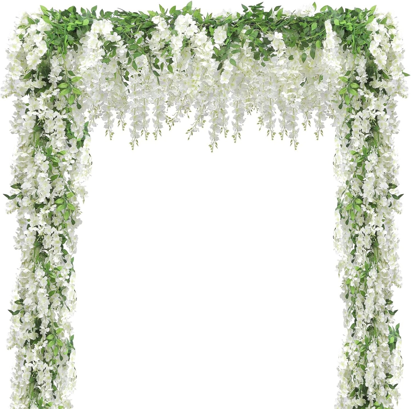 5 Pcs White Wisteria Artificial Flower Garland – 36 ft Hanging Silk Flowers for Home, Garden, Wedding, Ceremony & Arch Décor